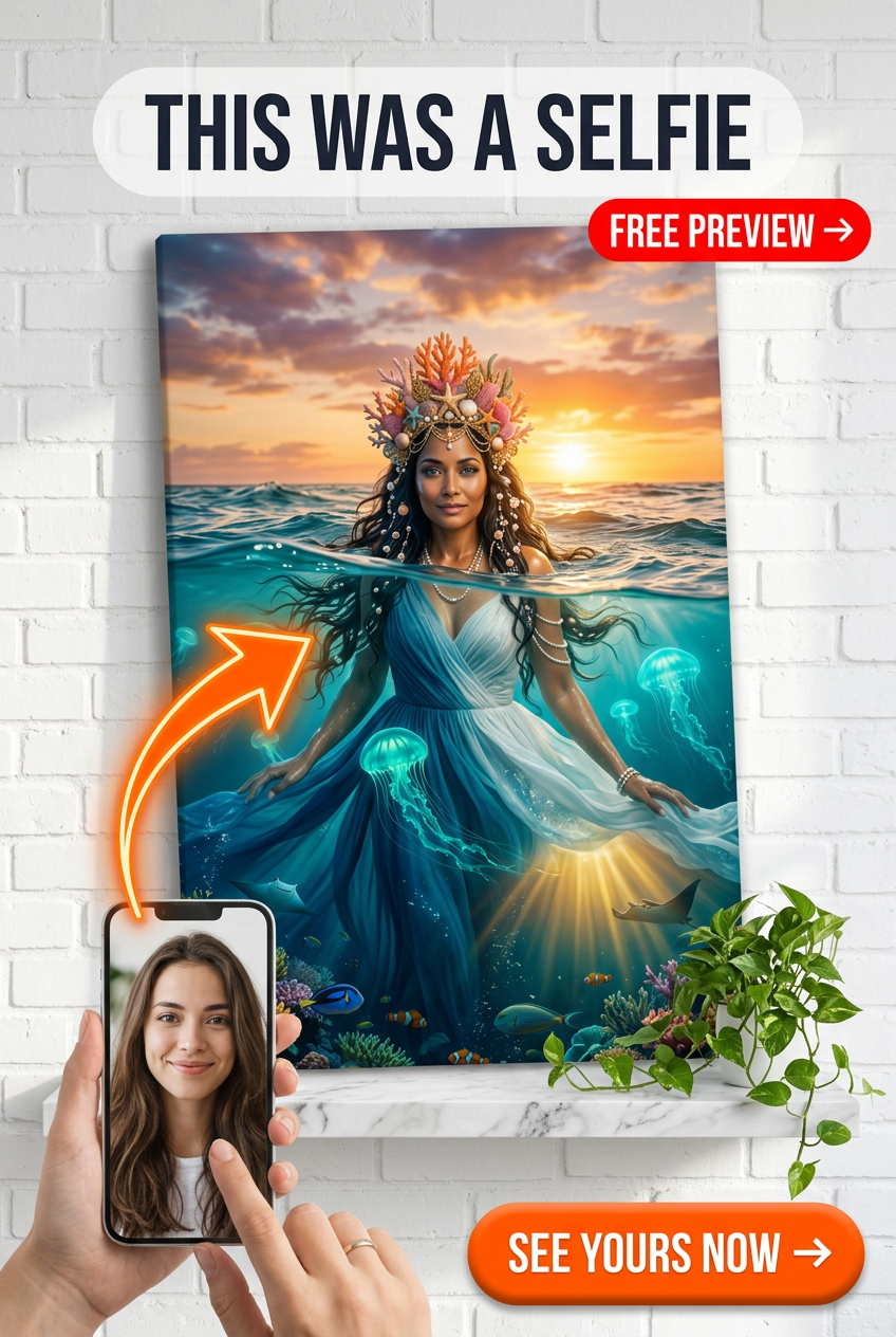 Retrato de Reina Sirena del Océano — Regalo Místico para Mamá