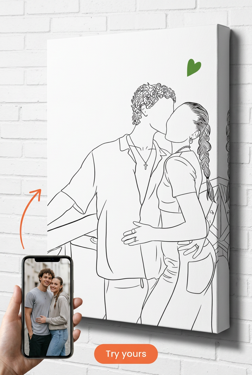 Custom Couple Portrait — Romantic AI Art from Photo on Canvas