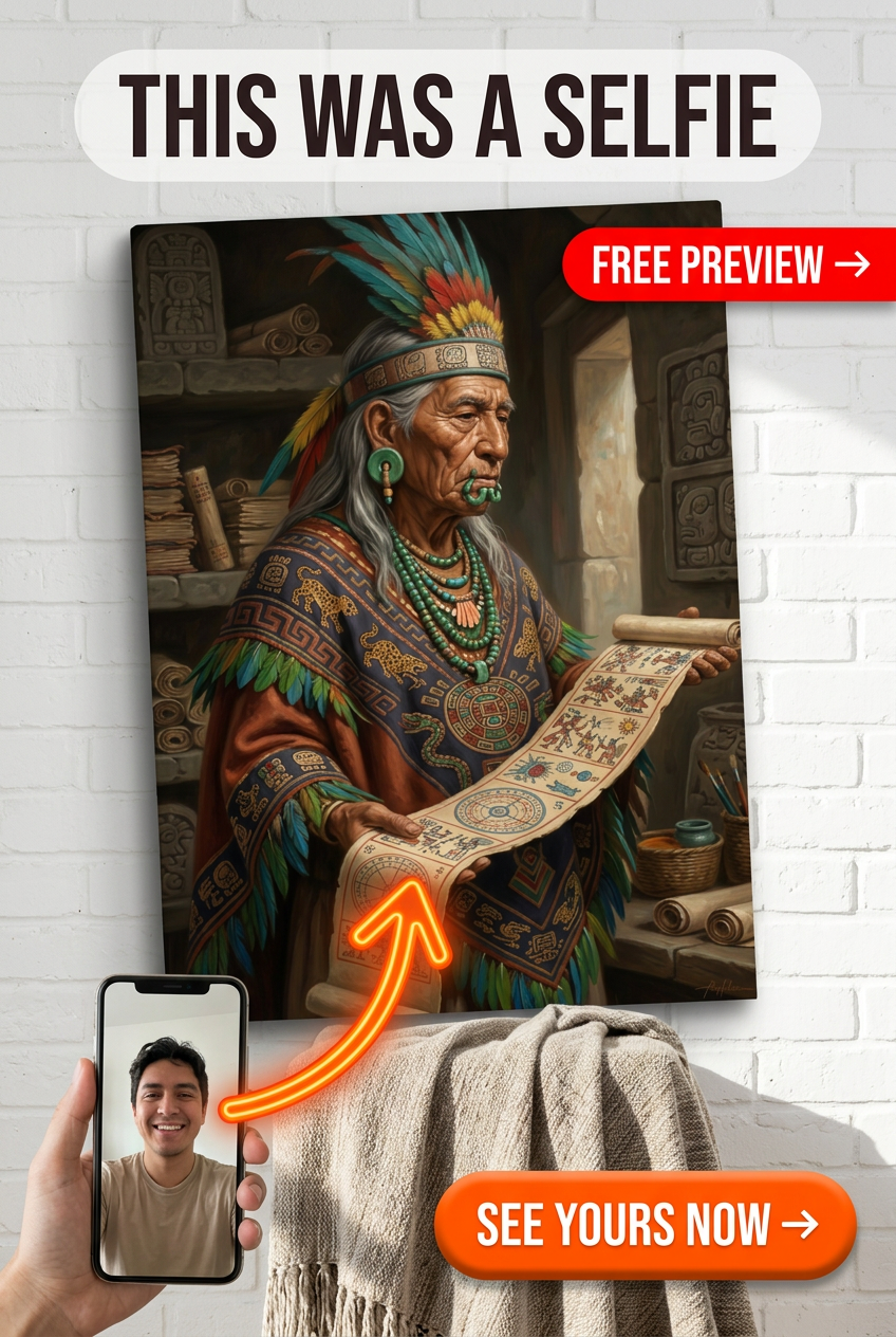 Custom Aztec Warrior Portrait — Whimsical Man Canvas from Photo