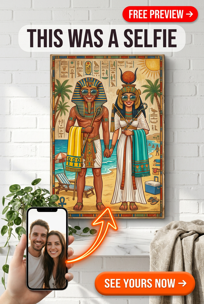 Custom Egyptian Couple Portrait — Whimsical Pharaoh Canvas from Photo