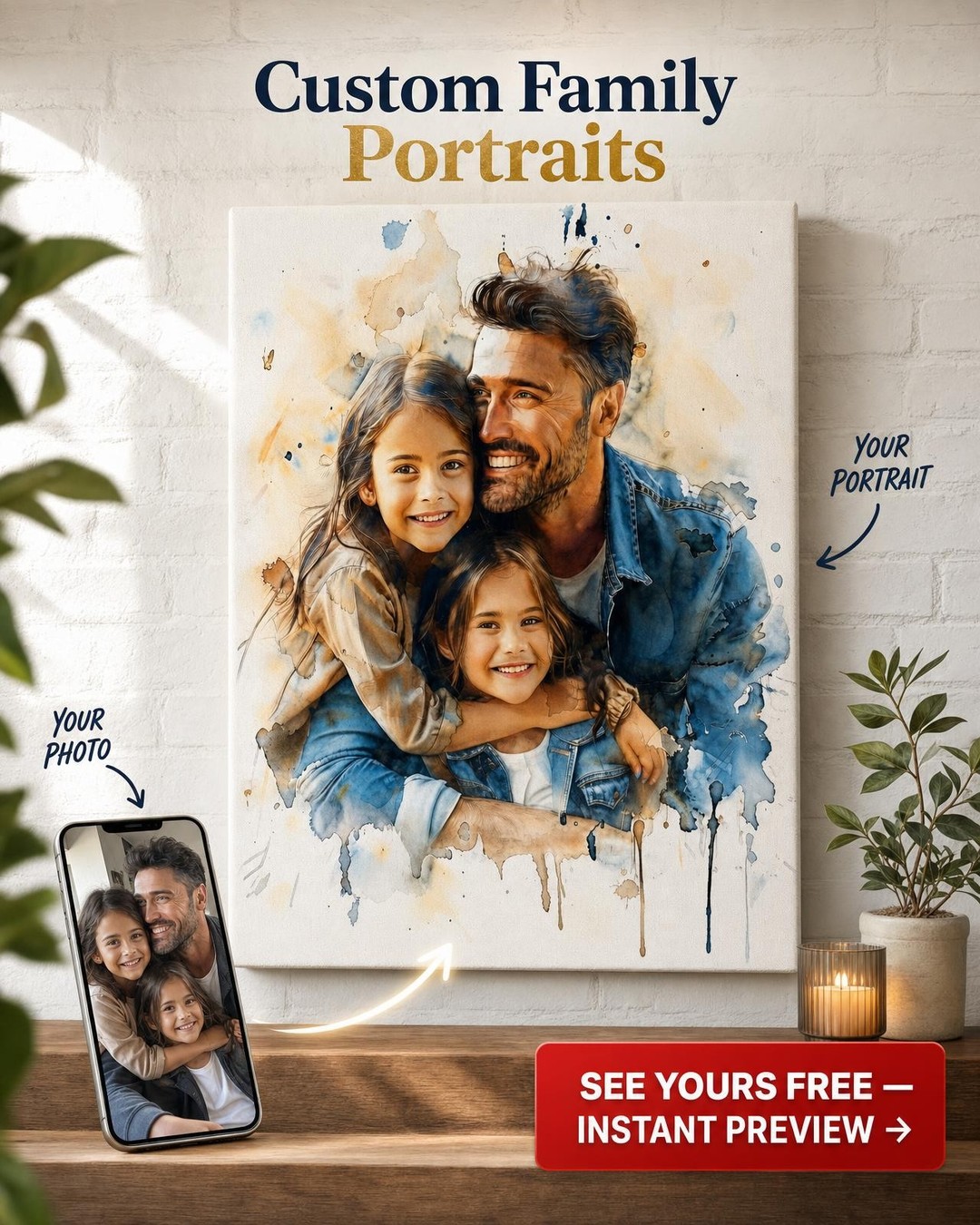 Premium Custom Portrait from Photo | Personalized Canvas Gift