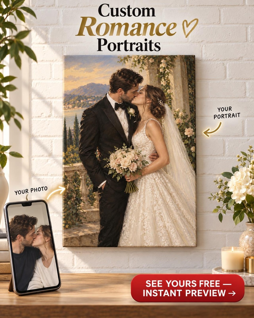 Elegant Wedding Portrait Custom Portrait from Photo | Personalized Wedding Gift