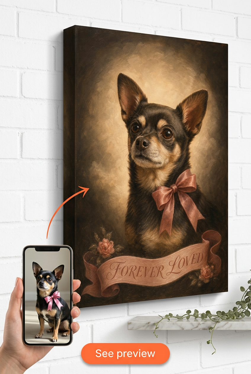Custom 1940s Hollywood Pet Memorial Tribute Portrait from Photo | Personalized Undefined Gift