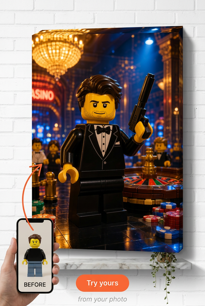 Custom Brick Minifigure Tuxedo Spy Portrait from Photo | Personalized Undefined Gift