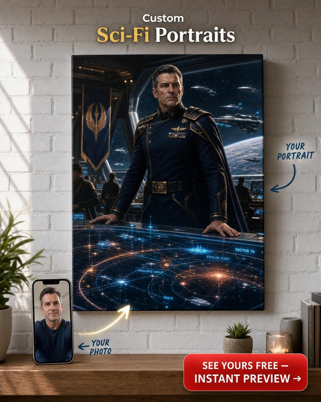Galactic Commander Custom Portrait from Photo | Personalized Canvas Gift