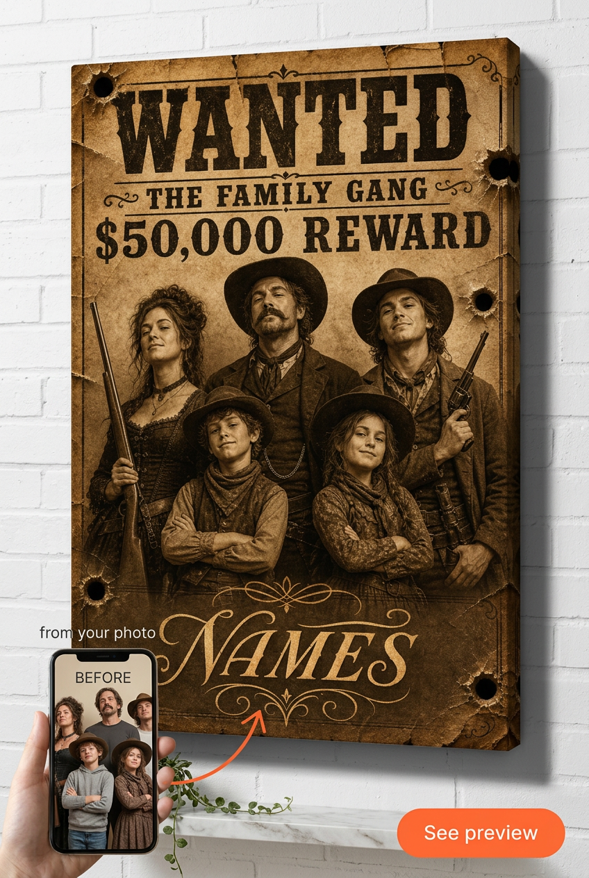 Custom Wanted Poster — Vintage Western Canvas from Photo