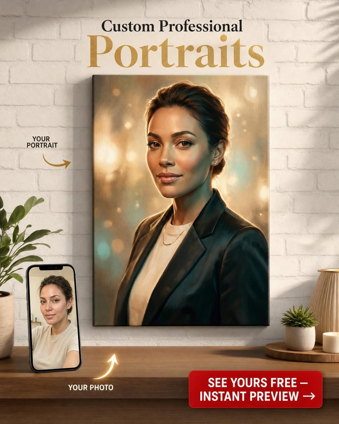 Custom Impressionist Woman Portrait — Serene Canvas from Photo