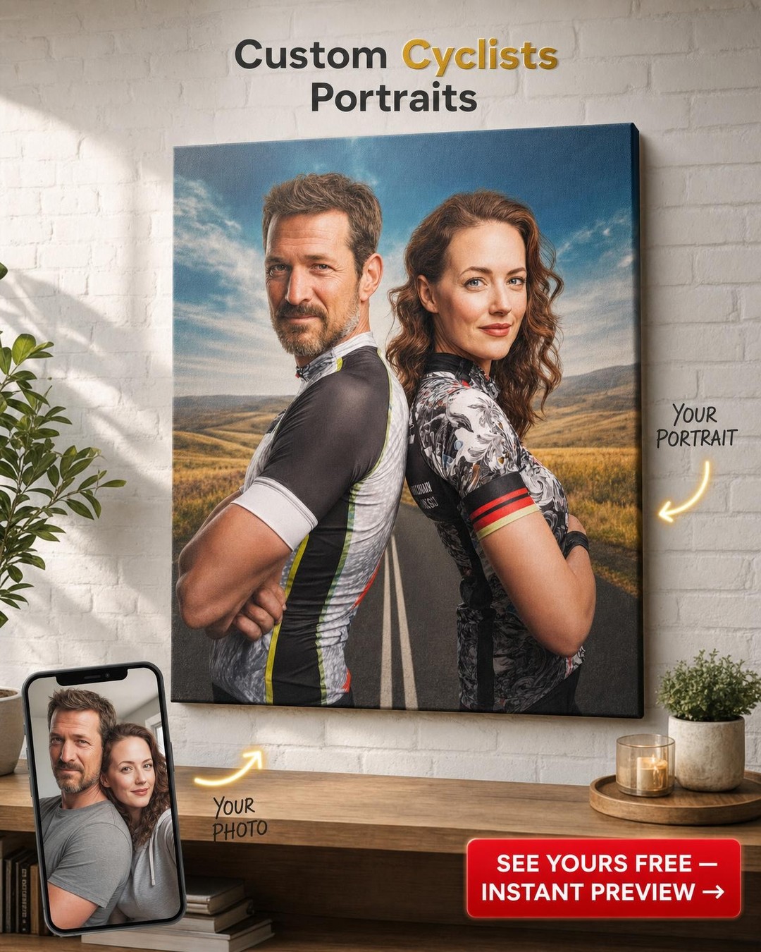 Dynamic Athlete Couple Portrait on Canvas