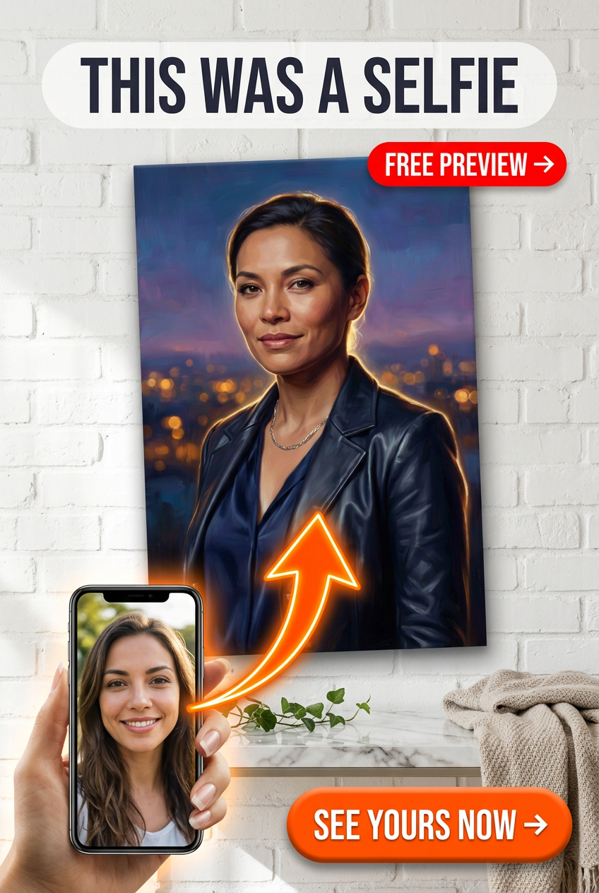 Custom Impressionist Woman Portrait — Serene City Skyline Canvas