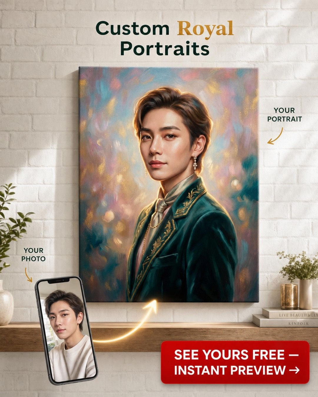 Custom Royal Man Portrait — Regal Solo Canvas from Photo