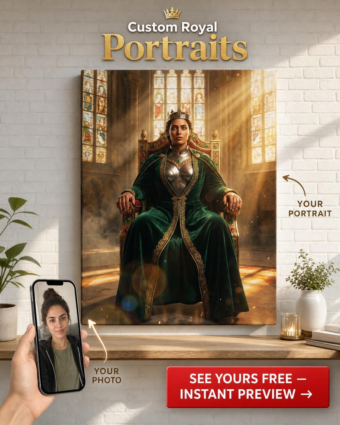 Custom Royal Man Portrait — Regal Throne Canvas for Women