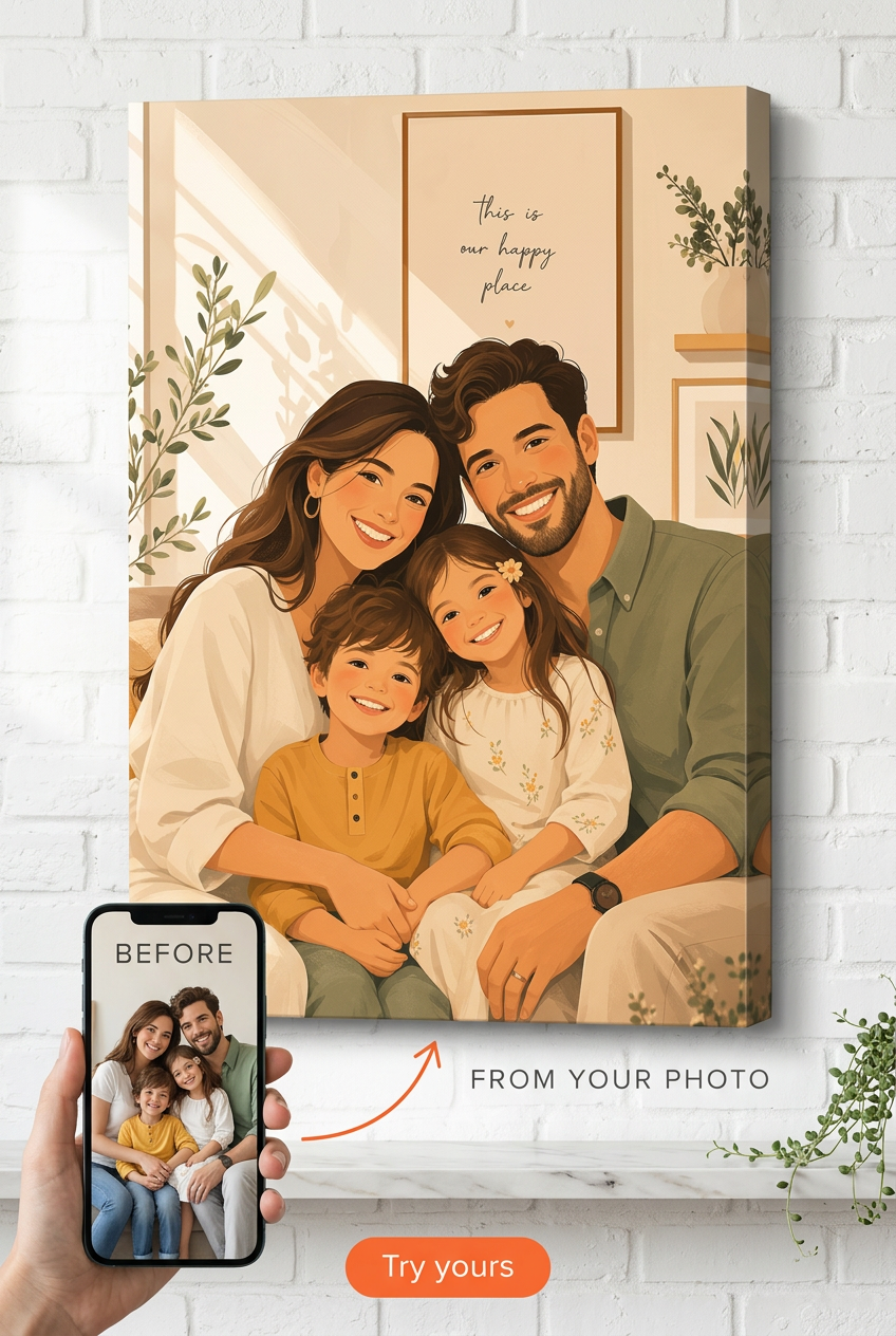 Custom Modern Illustrated Family Portrait from Photo | Personalized Undefined Gift
