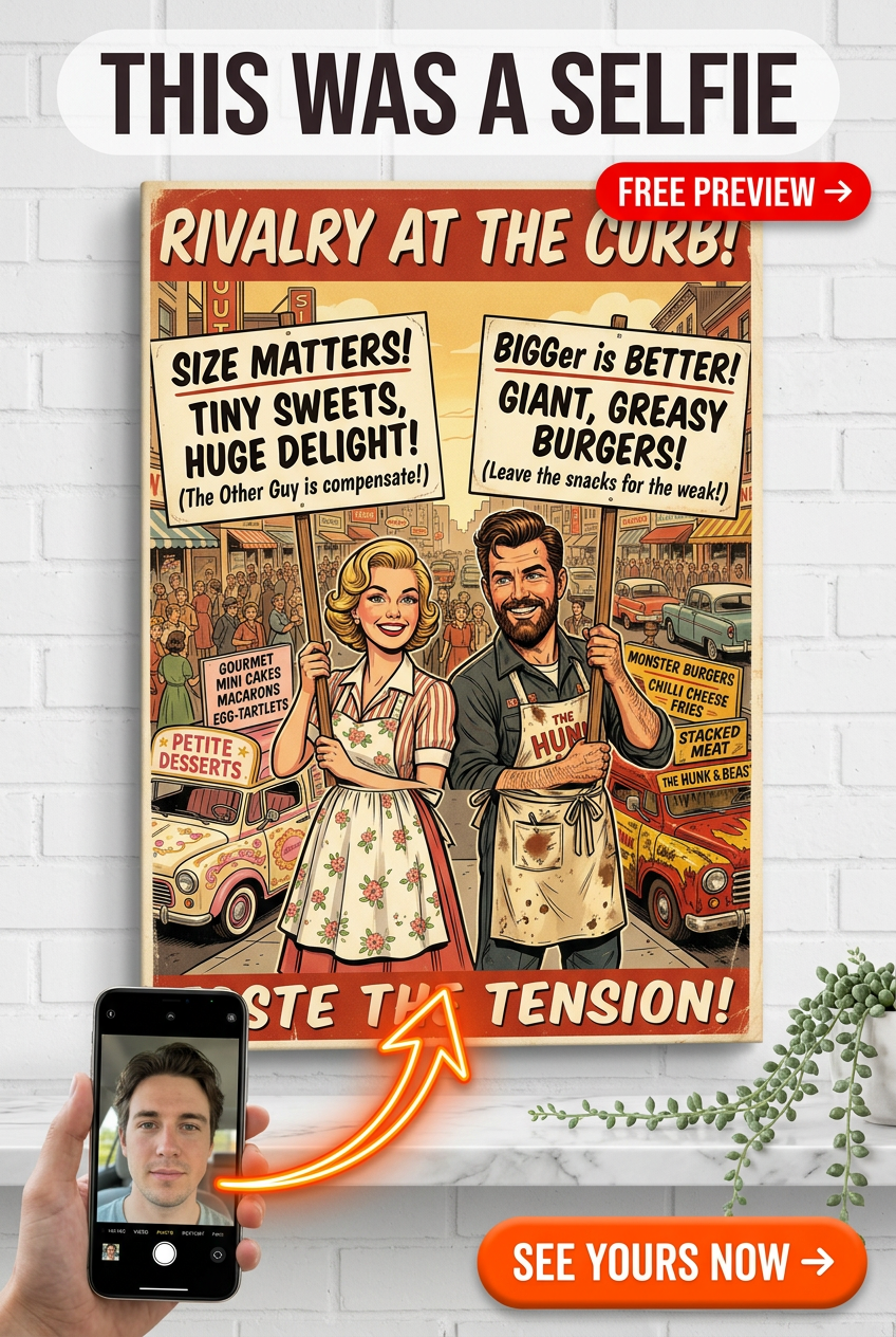 Custom Pop Art Couple Portrait — Whimsical Food Lover Canvas