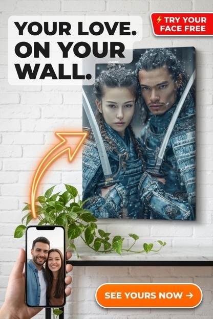 Samurai-Inspired Custom Portrait from Photo | Personalized Gift for Couples