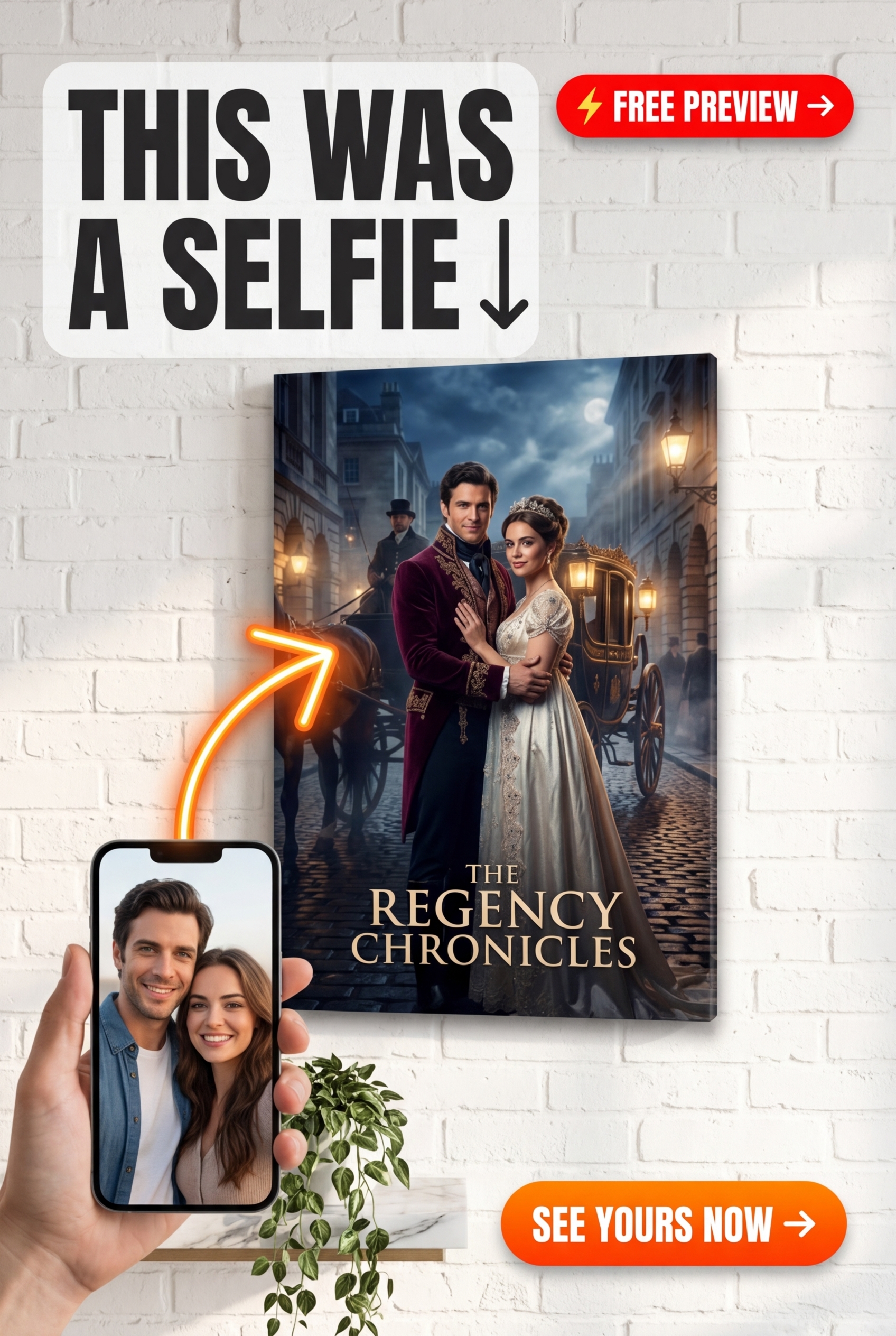 Custom Royal Couple Portrait — Romantic Regency Canvas from Photo