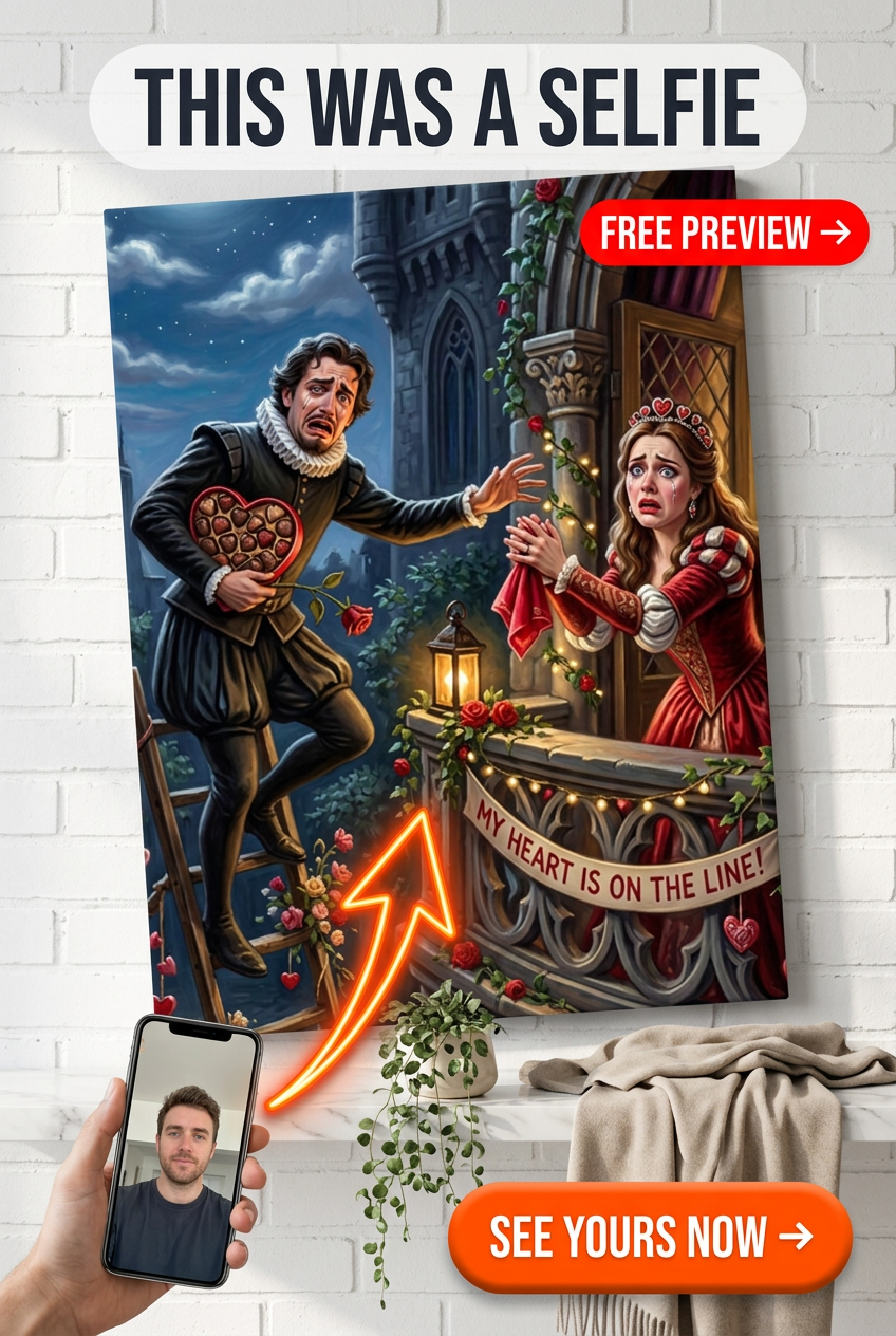 Custom Valentine Couple Portrait — Romantic Castle Canvas from Photo