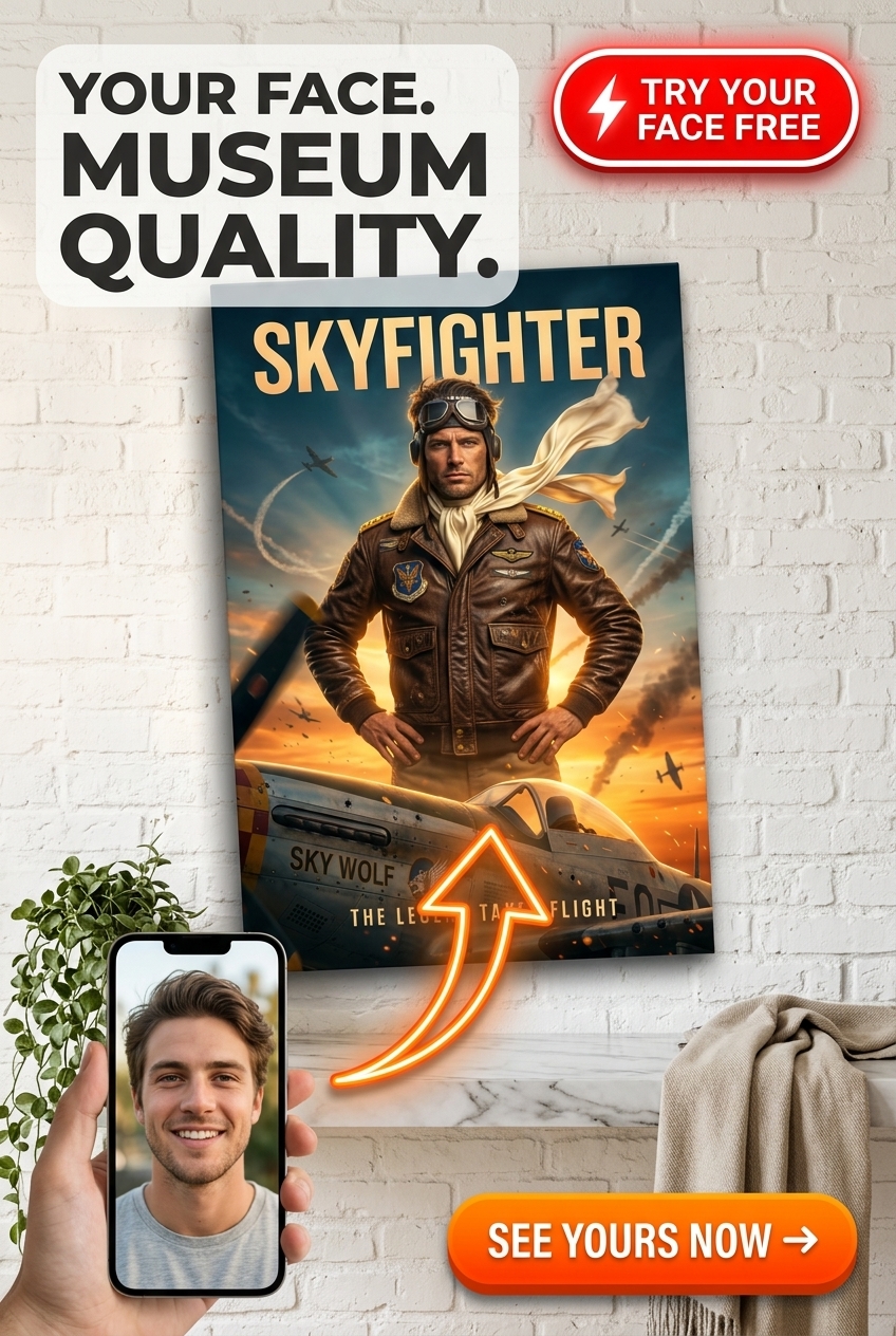 Custom Pilot Portrait — Heroic Aviator Canvas for Men