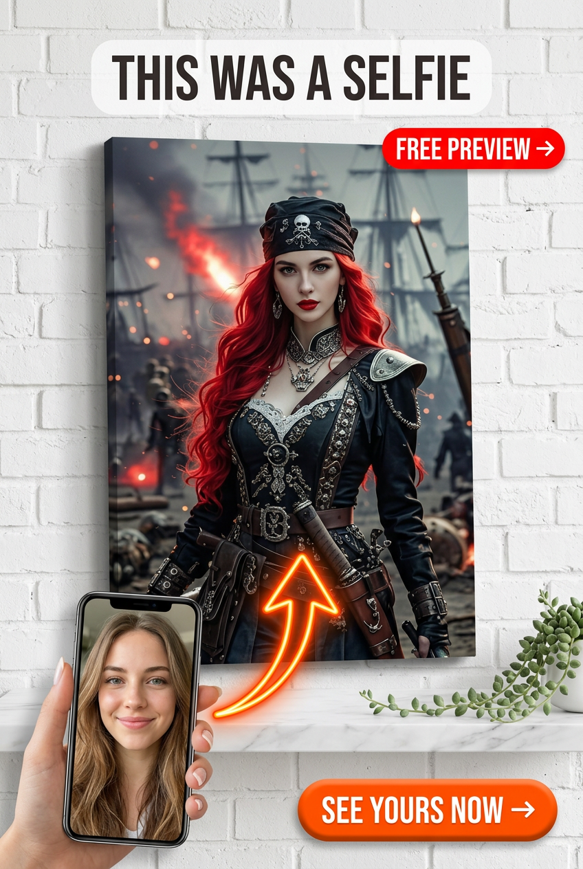 Pirate-Themed Custom Portrait from Photo | Personalized Gift for Her