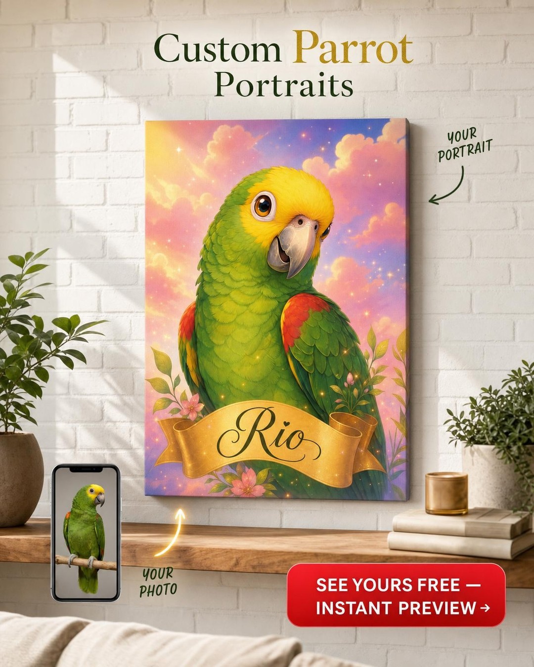 Custom Disney Pet Portrait — Whimsical Cat Canvas from Photo