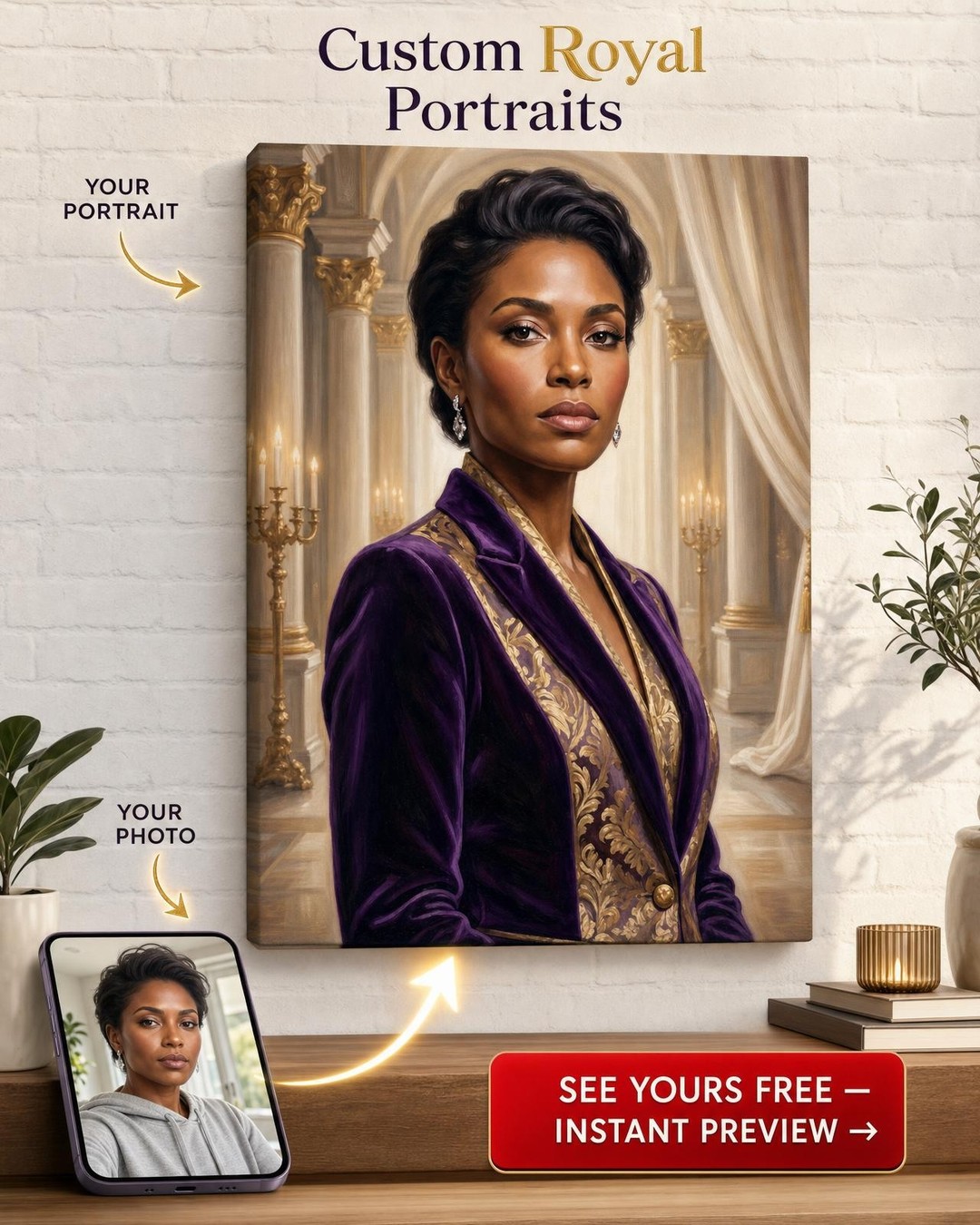Custom Royal Woman Portrait — Regal AI Art from Photo