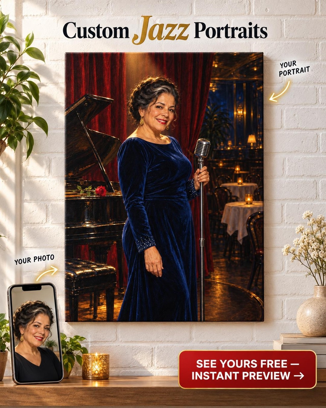 Singer Custom Portrait from Photo | Personalized Her Stage Portrait Gift