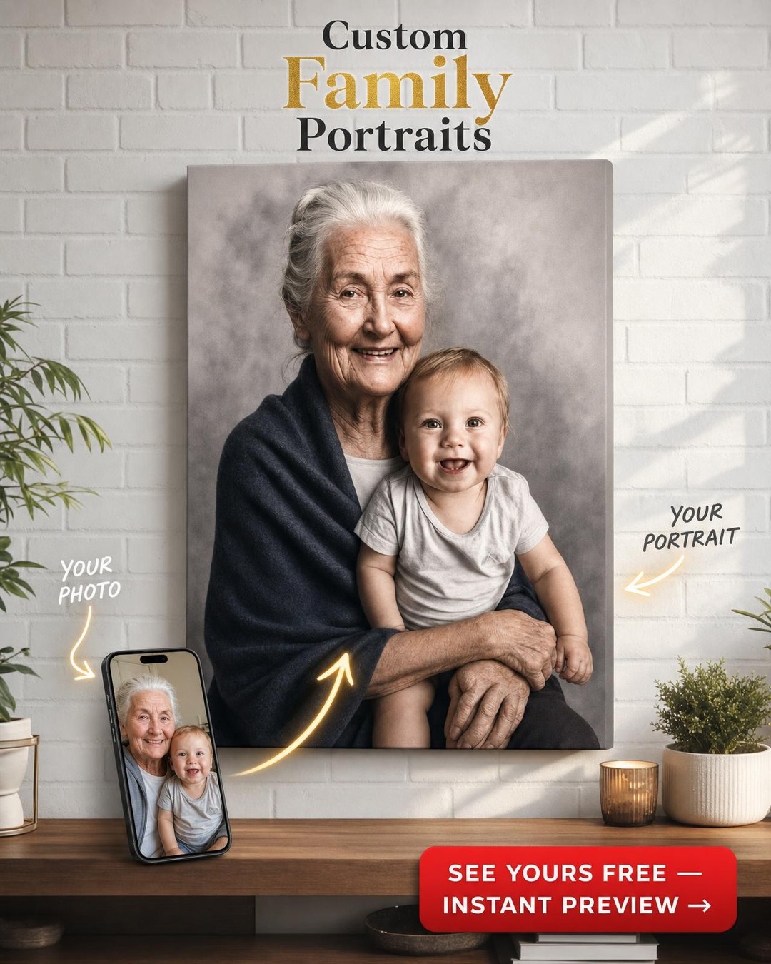 Custom Family Mother-Child Portrait — Serene Canvas from Photo
