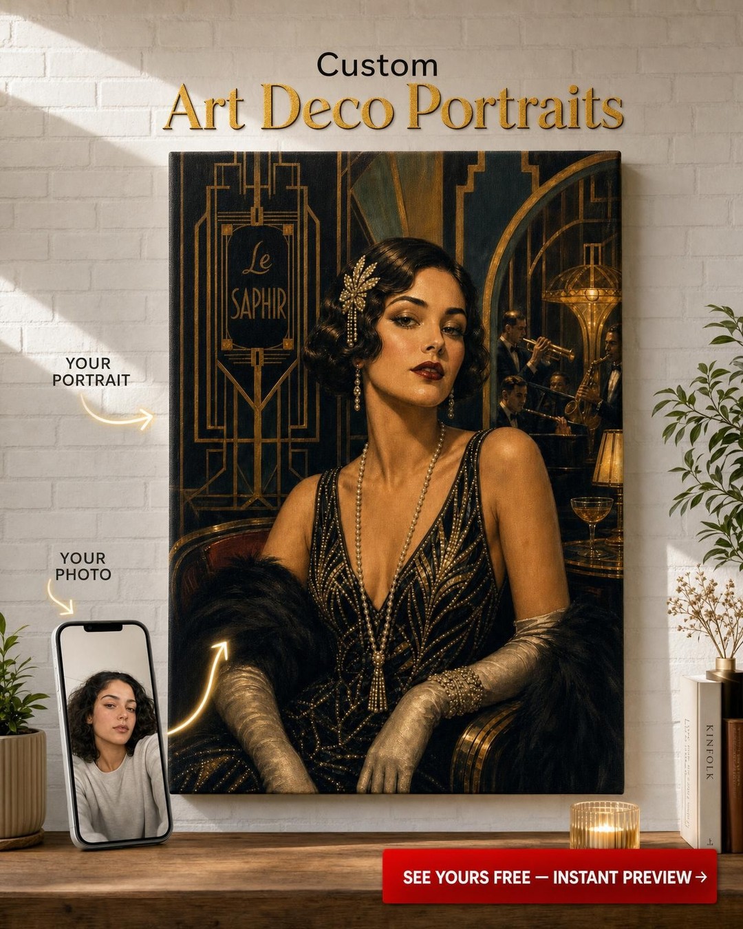 Speakeasy Art Deco Custom Portrait from Photo | Personalized Canvas Gift