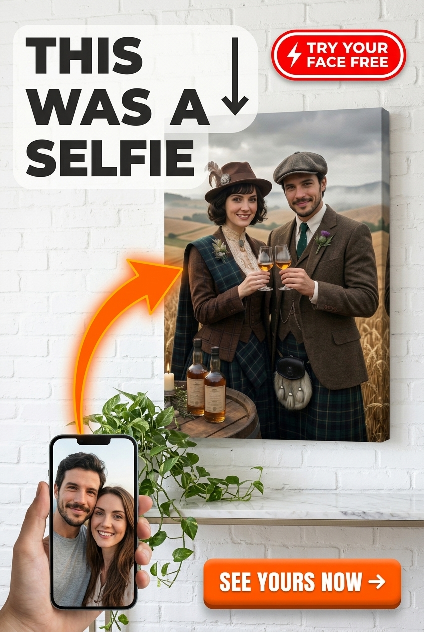 Custom Scottish Couple Portrait — Romantic Canvas from Photo