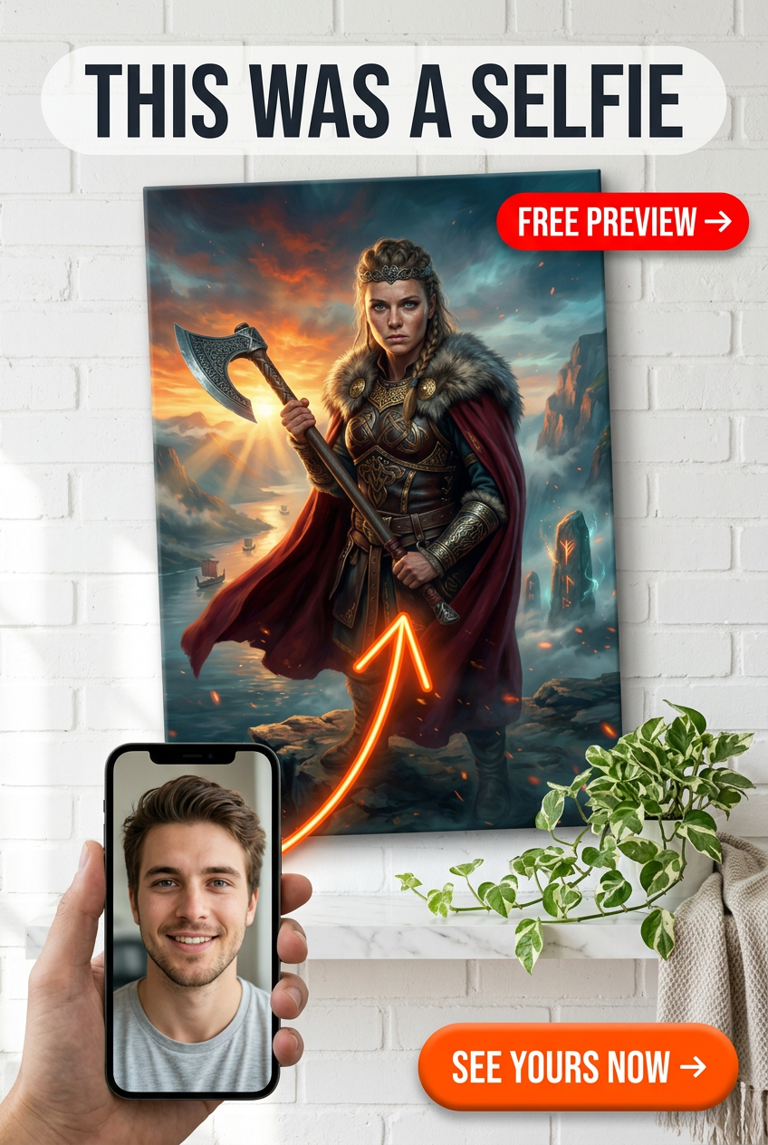 Custom Viking Man Portrait — Heroic Axe Warrior Canvas