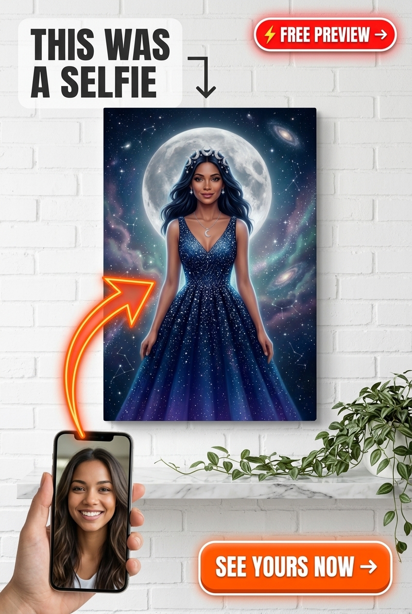 Custom Fantasy Woman Portrait — Whimsical Moon & Stars Canvas
