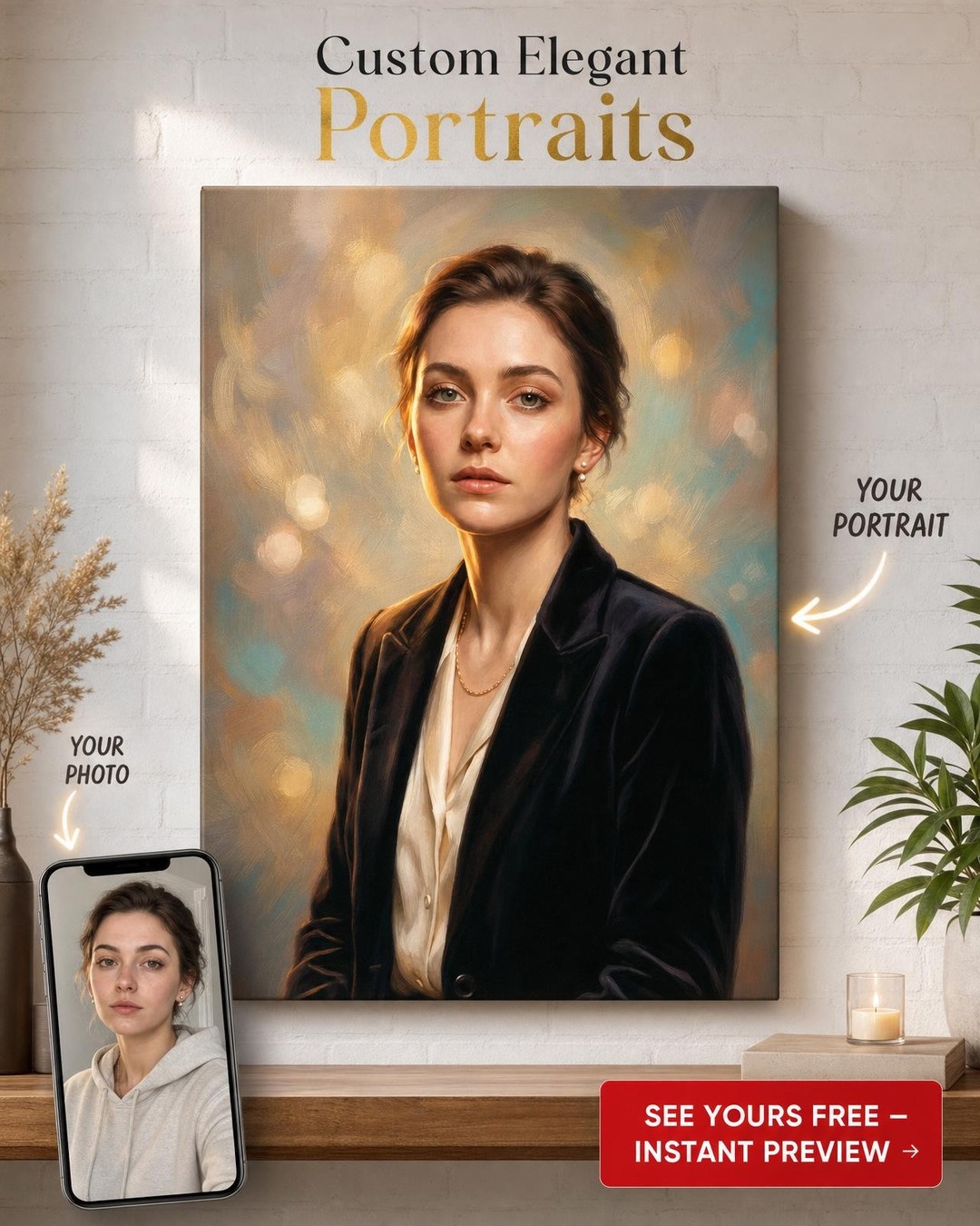 Custom Renaissance Woman Portrait — Serene Canvas Art from Photo
