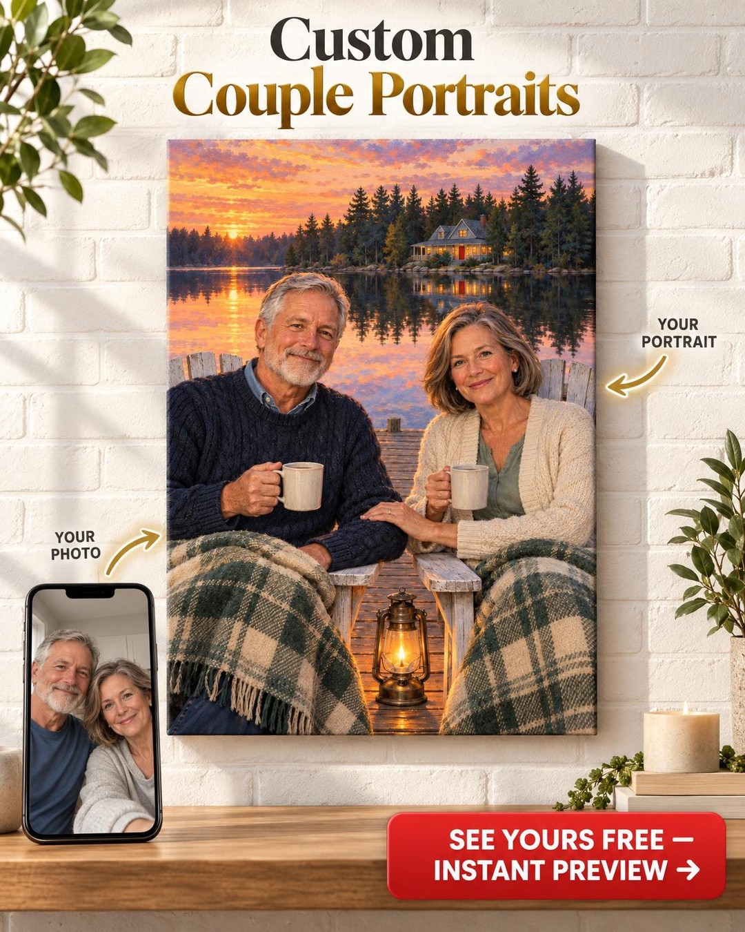 The Dock for Two Custom Portrait from Photo | Personalized Slow Living Gift