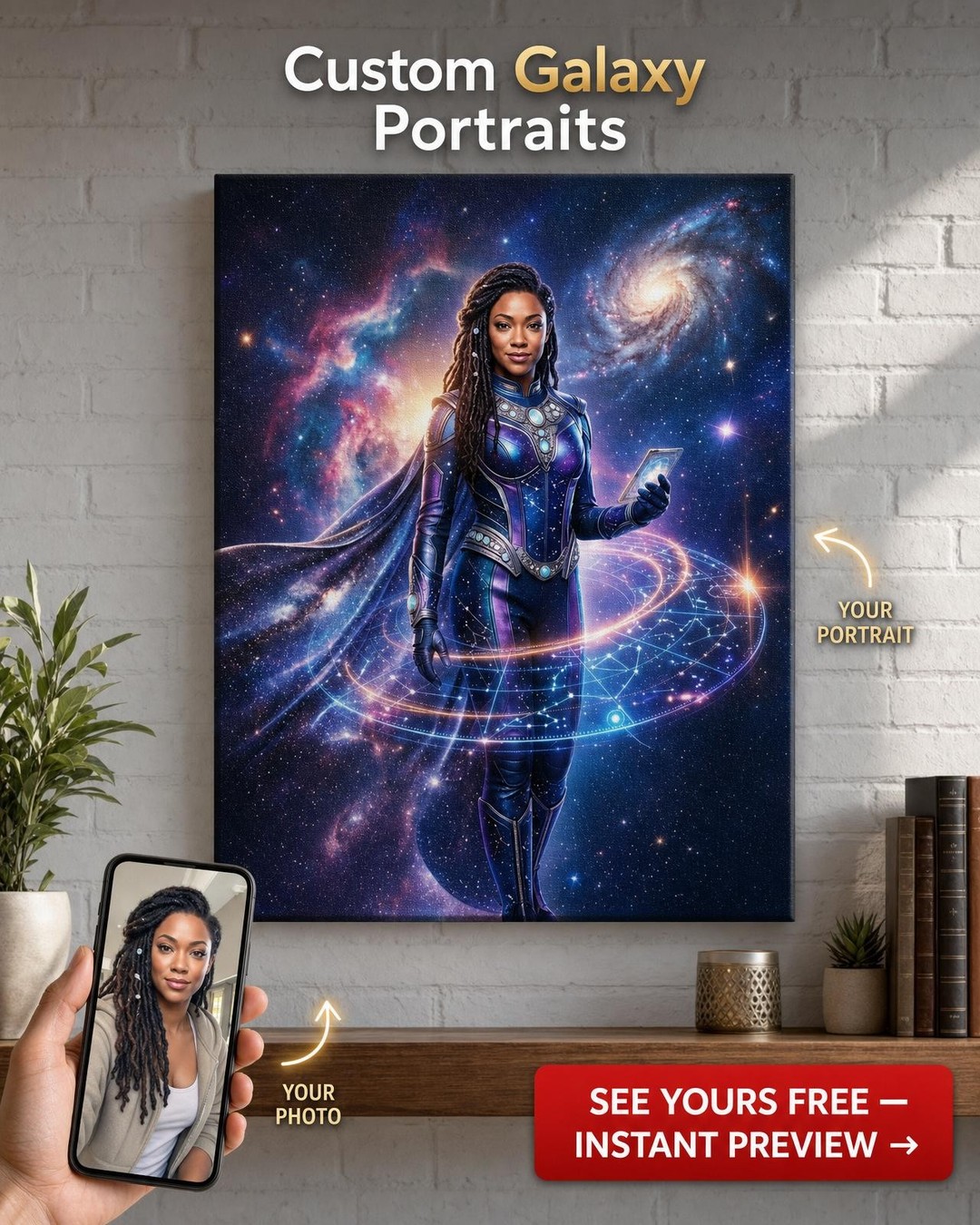Custom Sci-Fi Man Portrait — Heroic Galaxy Warrior Canvas
