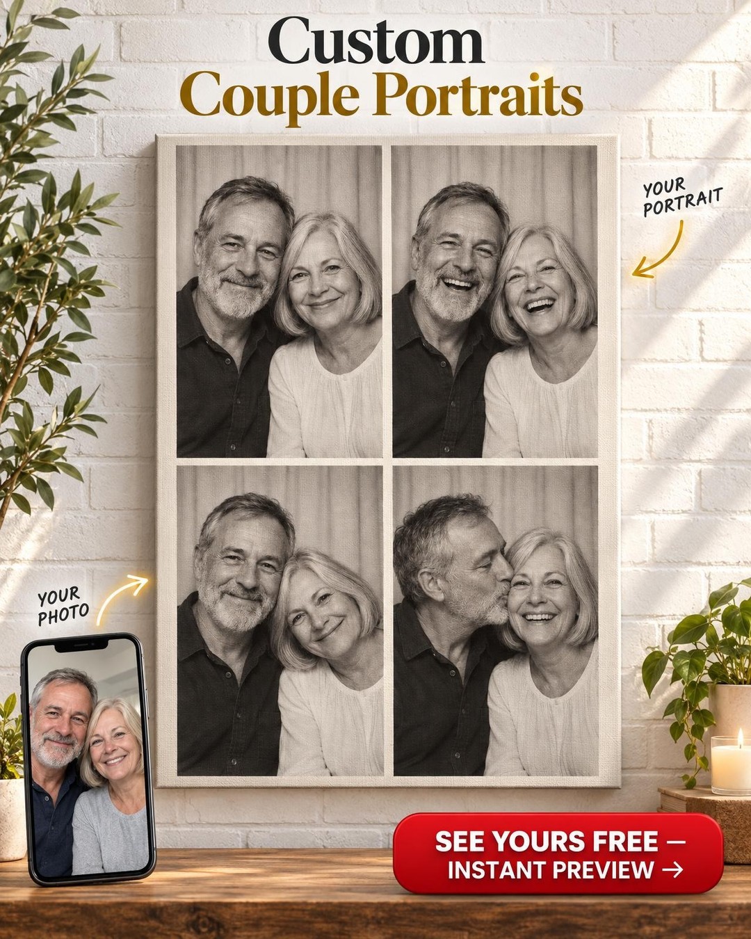 Photo Booth Couple Custom Portrait from Photo | Personalized Film Camera Gift