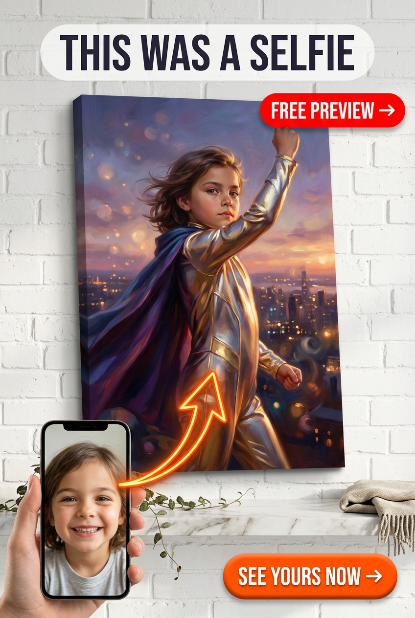 Custom Superhero Girl Portrait — Heroic City Canvas