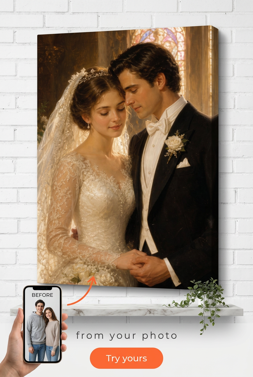 Custom Wedding Couple Portrait — Romantic AI Art from Photo