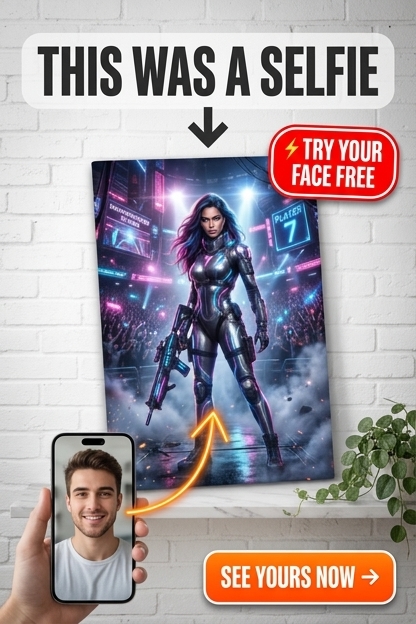 Custom Cyberpunk Single Man Portrait — Heroic Sci-Fi Canvas