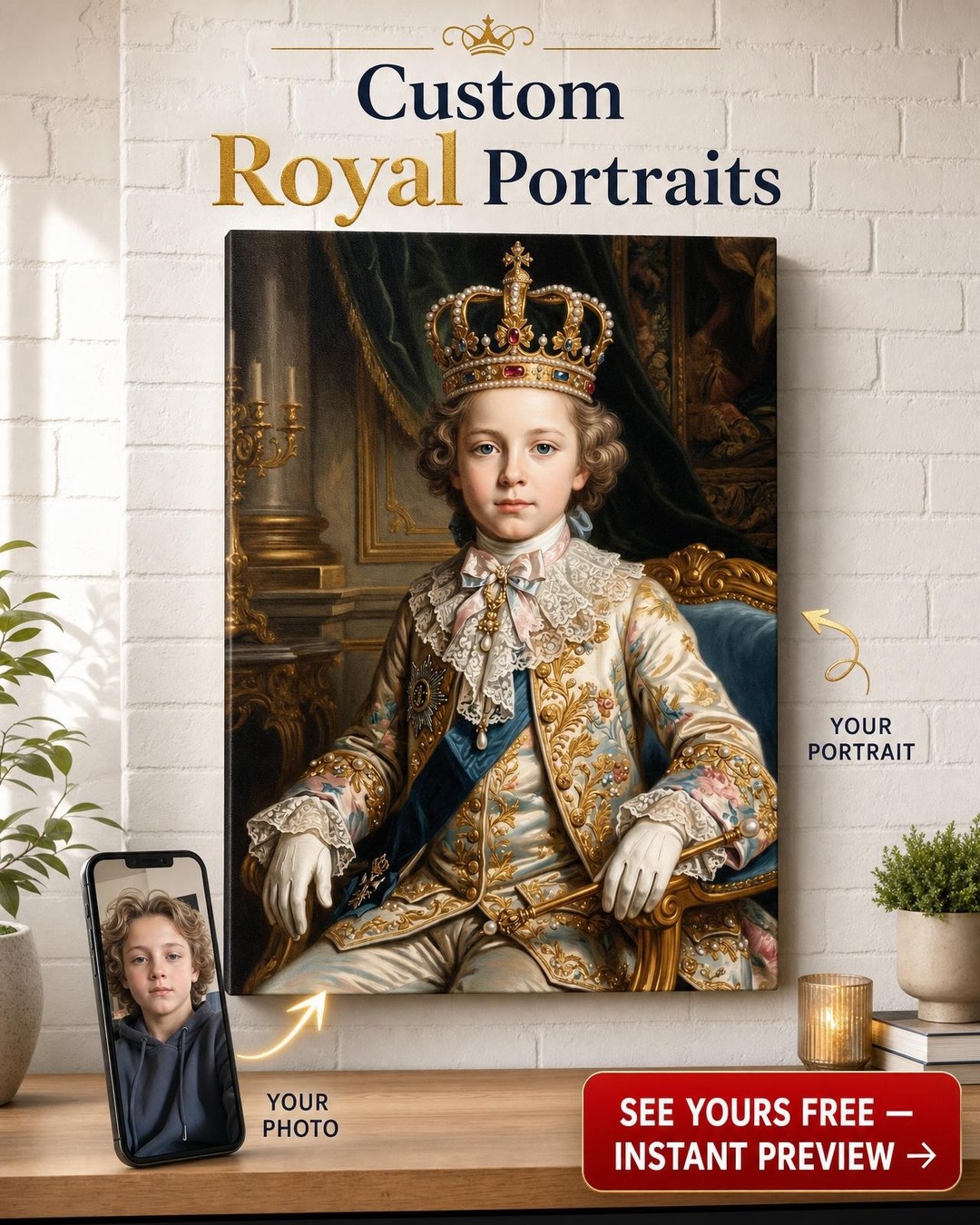 Royal Costume Custom Portrait from Photo | Personalized Canvas Gift