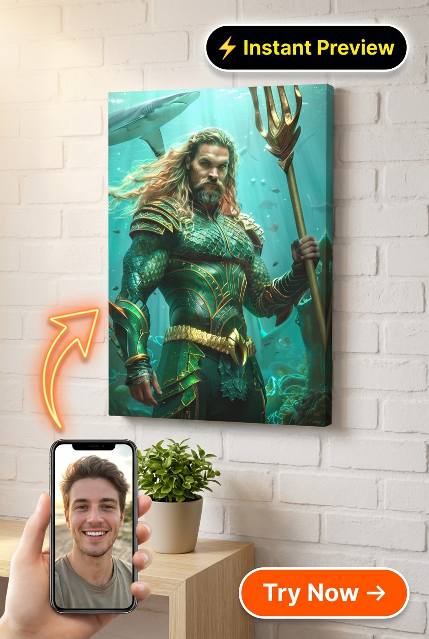 Oceanic Superhero Custom Portrait from Photo | Personalized Gift for Him