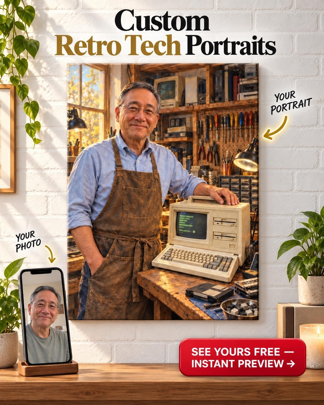 The Restored Machine Custom Portrait from Photo | Personalized First Computer Portrait Gift