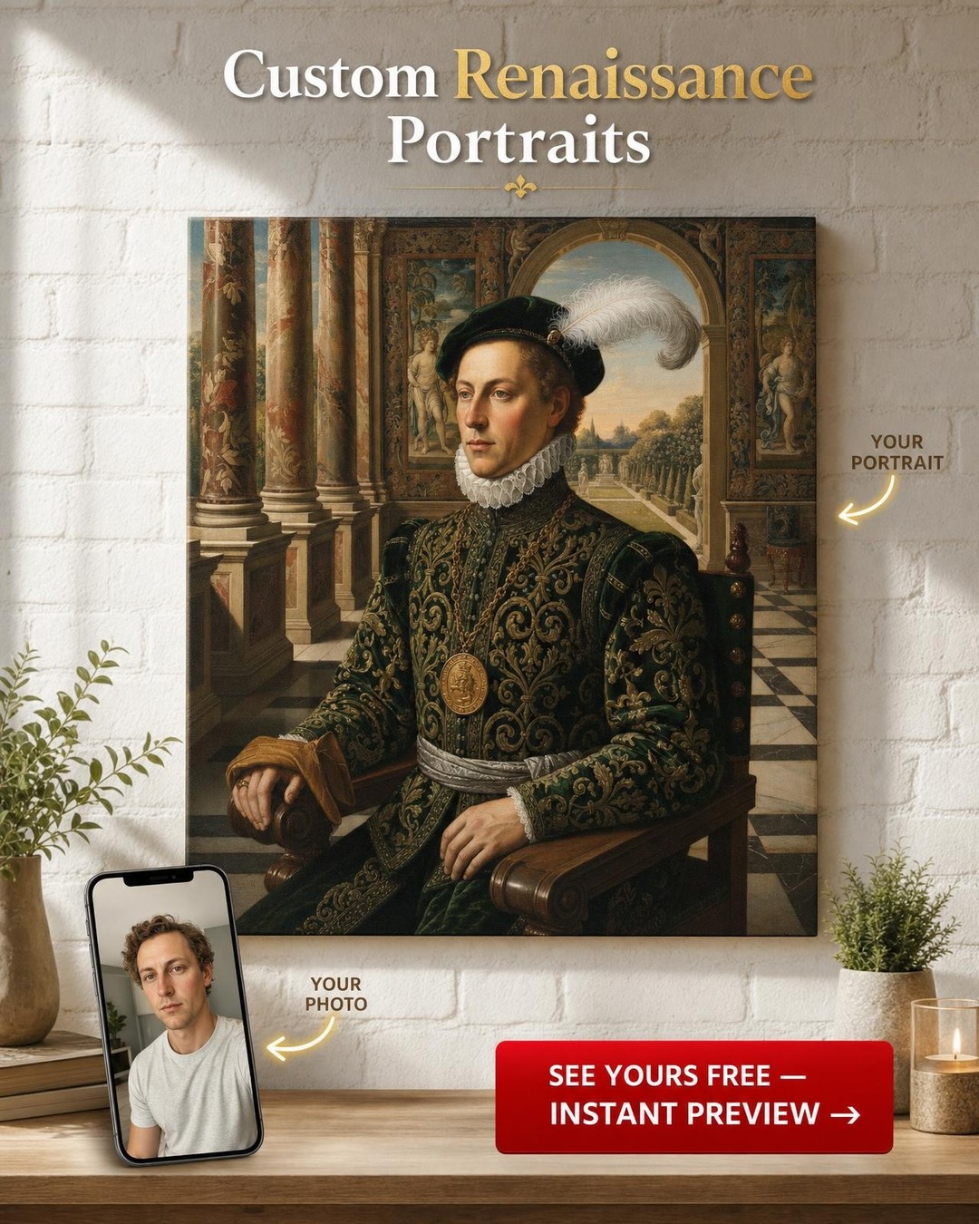 Custom Royal Single-Man Portrait — Regal Crown Canvas Art
