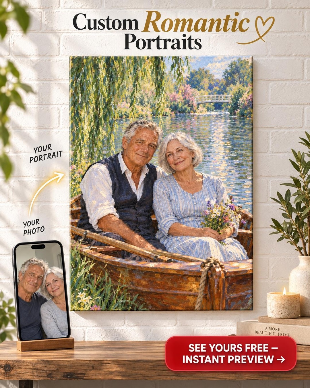 Impressionist River Couple Custom Portrait from Photo | Personalized Masterpiece Gift