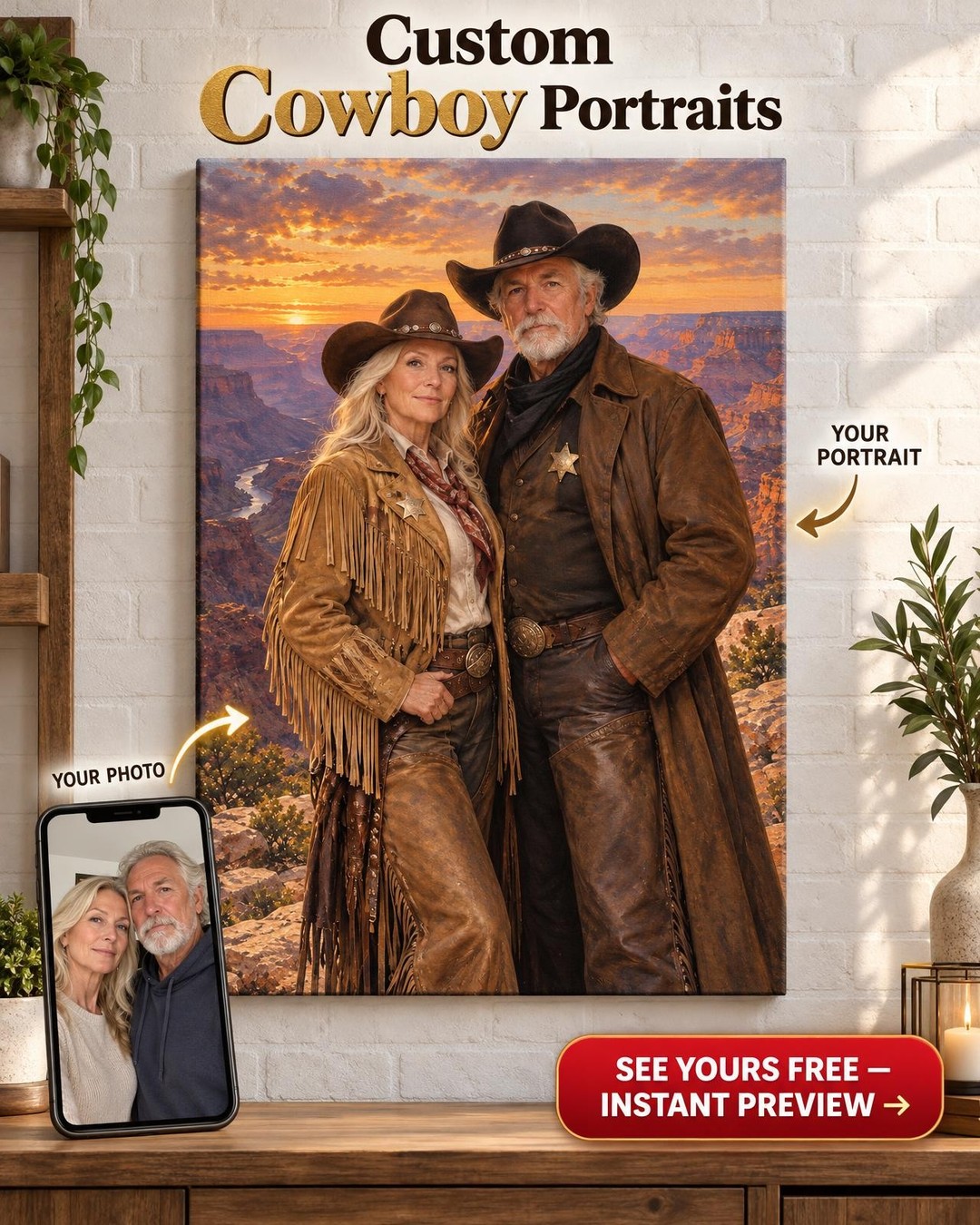 Western-Themed Custom Portrait from Photo | Personalized Cowboy Portrait Gift