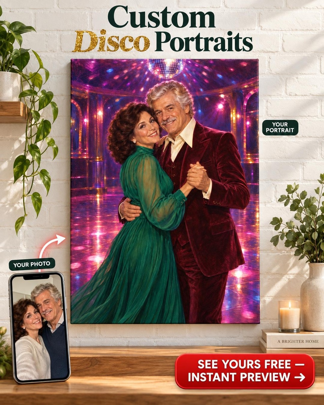 The Last Dance Disco Couple Custom Portrait from Photo | Personalized Disco Portrait Gift