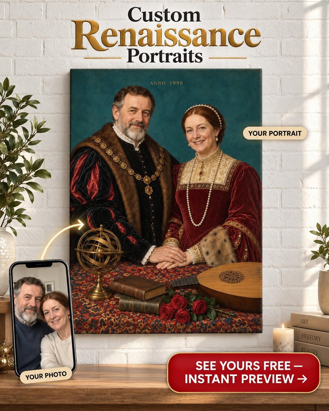 Tudor Court Custom Portrait from Photo | Personalized Renaissance Faire Gift