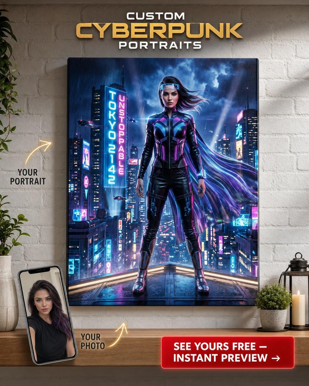 Neon Ascension: Futuristický Plátený Portrét pre Neho