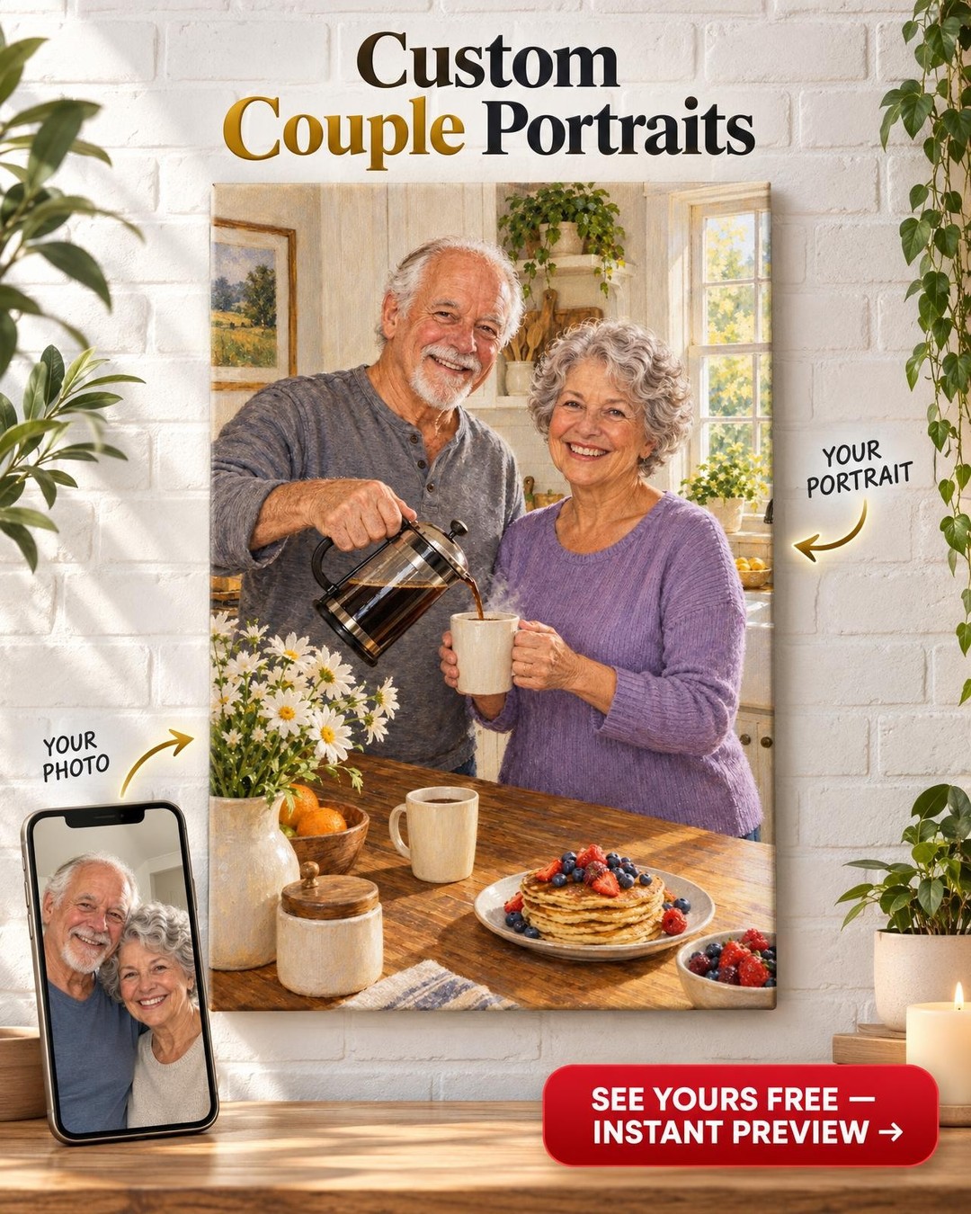 Slow Sunday Morning Custom Portrait from Photo | Personalized Coffee House Gift