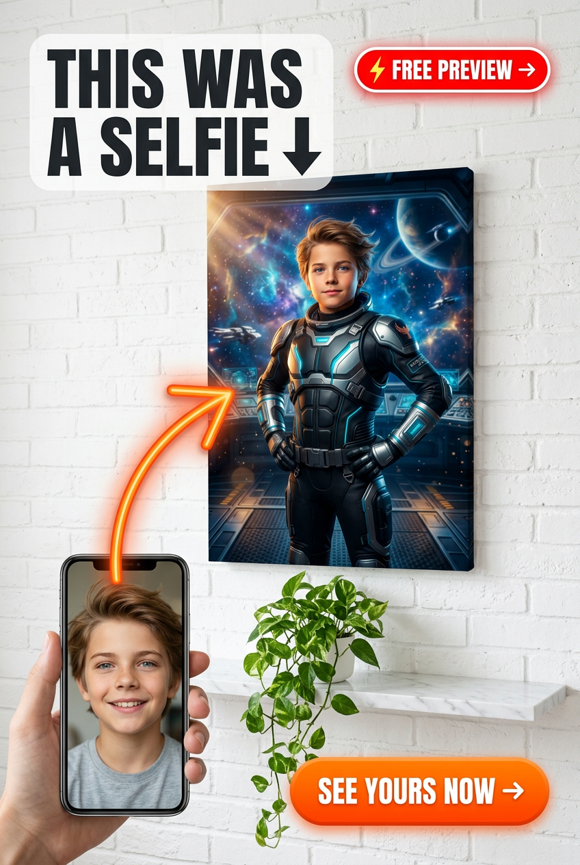 Custom Sci-Fi Boy Portrait — Heroic Space Voyager Canvas
