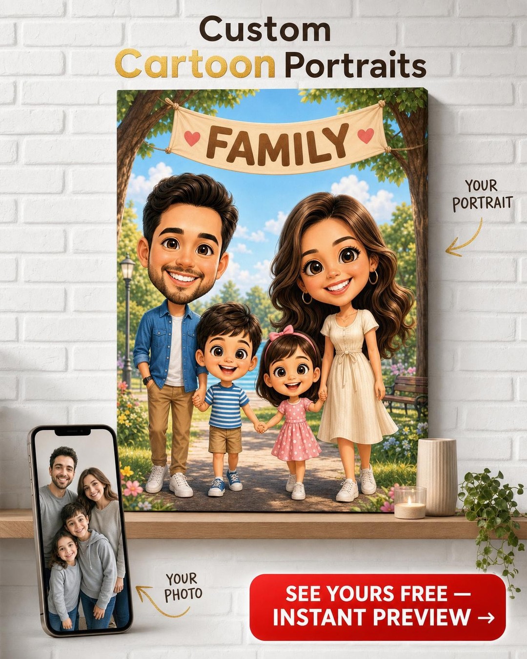 Cartoon Family Canvas Gift | Custom Portrait