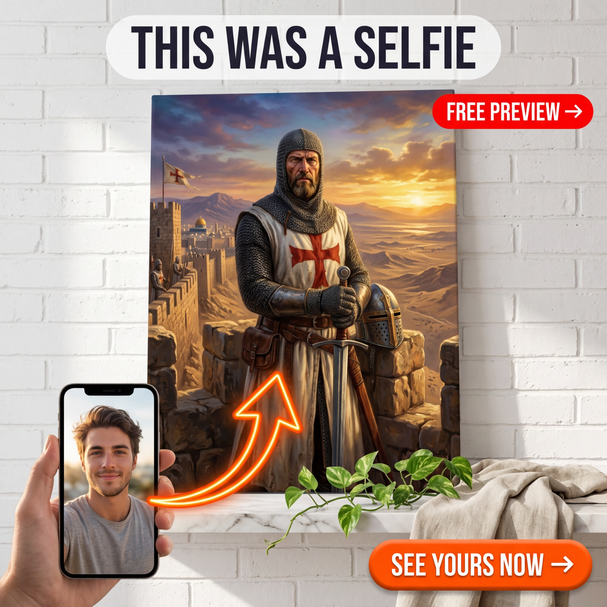 Custom Knight Portrait for Man — Heroic Castle Canvas Art